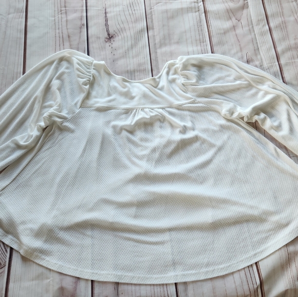 Free People "Devin Top" Henley Balloon Sleeve Shirt White | Women's Size L - Picture 9 of 12